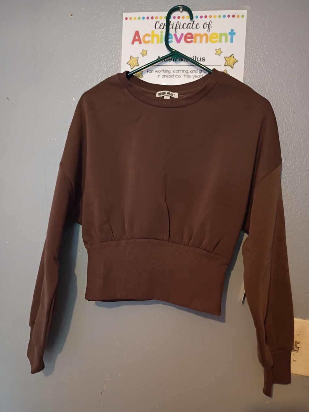 Derek Heart Brown Cropped Crewneck Sweatshirt